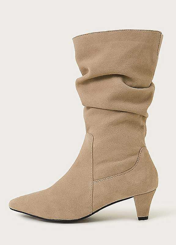 Monsoon Nina Suede Ruched Boots - Stone - Size 39 on Productcaster.