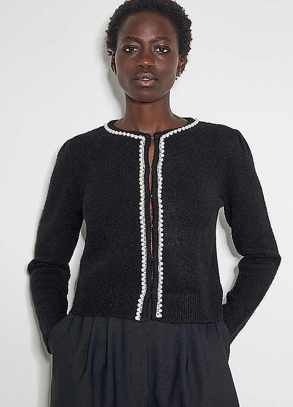 Monsoon Pia Pearl Cardigan - Black - Size XLARGE on Productcaster.