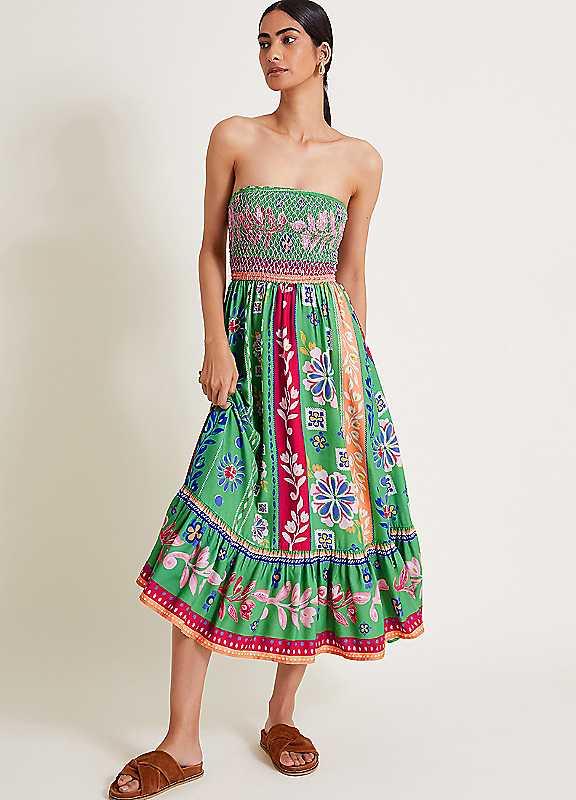 Monsoon Poppie Bandeau Dress - Green - Size XLARGE on Productcaster.