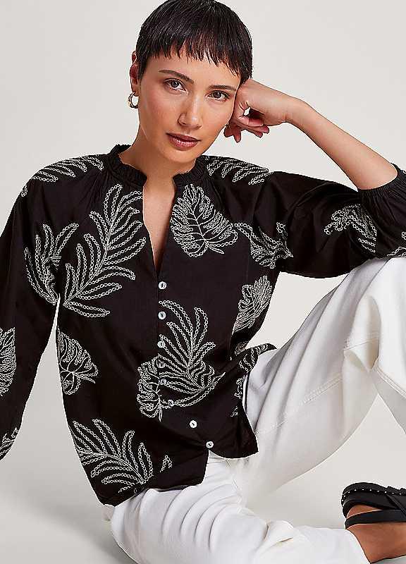 Monsoon Raeni Leaf Print Blouse - Black - Size SMALL on Productcaster.