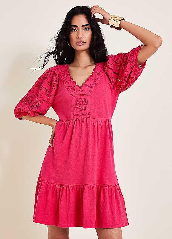 Monsoon Skye Schiffli Dress - Fuchsia - Size XLARGE on Productcaster.