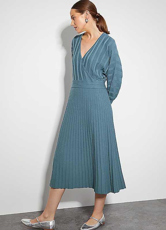 Monsoon Wynn Wrap Knit Dress - Blue - Size XXLARGE on Productcaster.