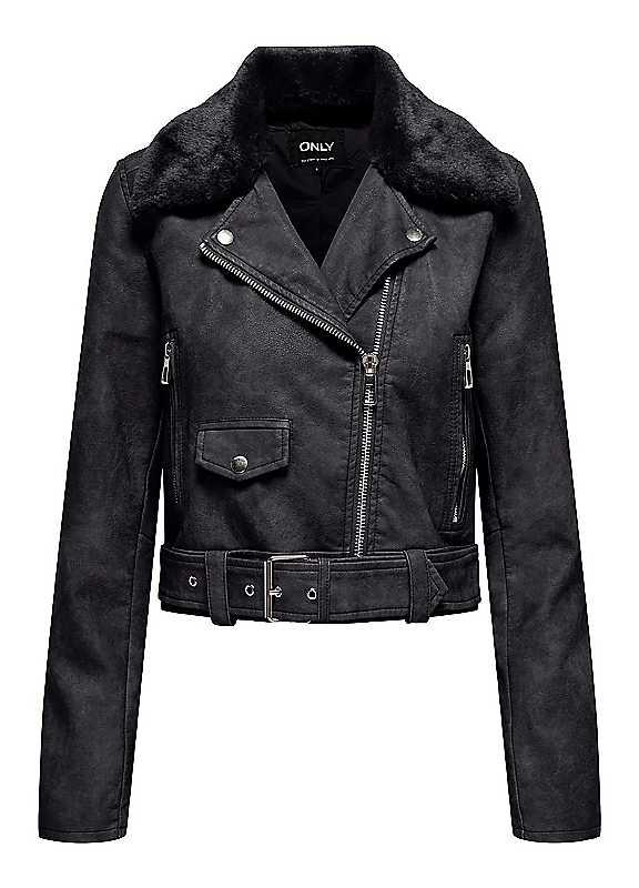 Only Faux Leather Biker Jacket - Black - Size S on Productcaster.