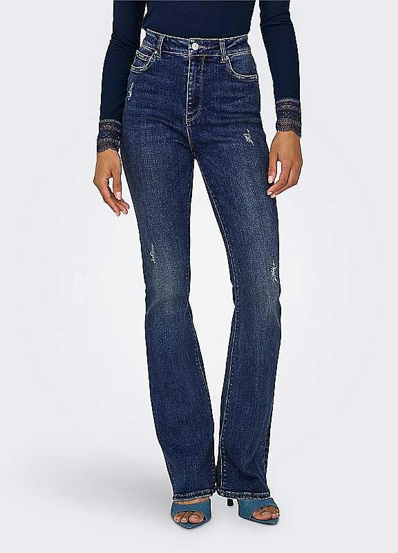 Only High Waist Bootcut Jeans - Dark Blue Denim - Size 29R on Productcaster.