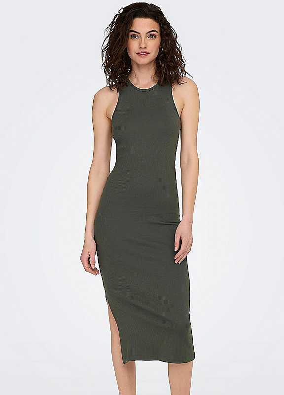 Only Sleeveless Jersey Midi Dress - Olive - Size L on Productcaster.