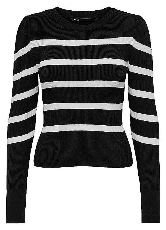 Plus Size Only Stripe Long Sleeve Knitted Sweater - Black Stripe - Size L on Productcaster.