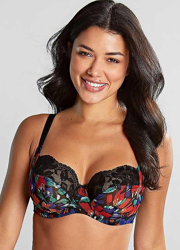 Panache Nina Underwired Balcony Bra - Black Floral - Size 36HH on Productcaster.