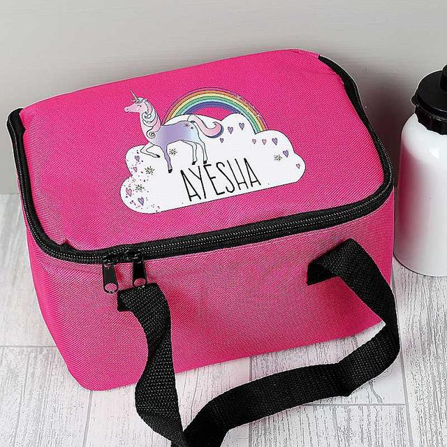 Personalised Unicorn Lunch Bag - Pink/Black on Productcaster.