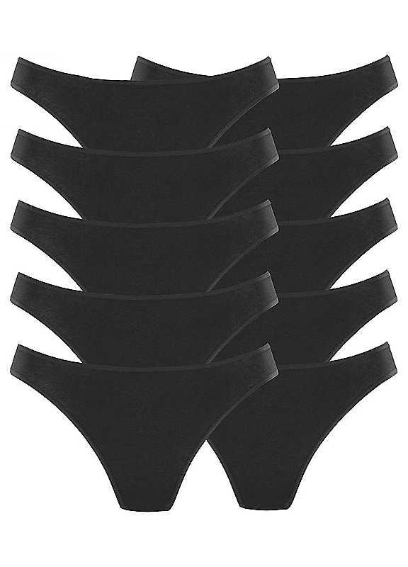 Plus Size Petite Fleur Pack of 10 Thongs - Black - Size 14/16 on Productcaster.