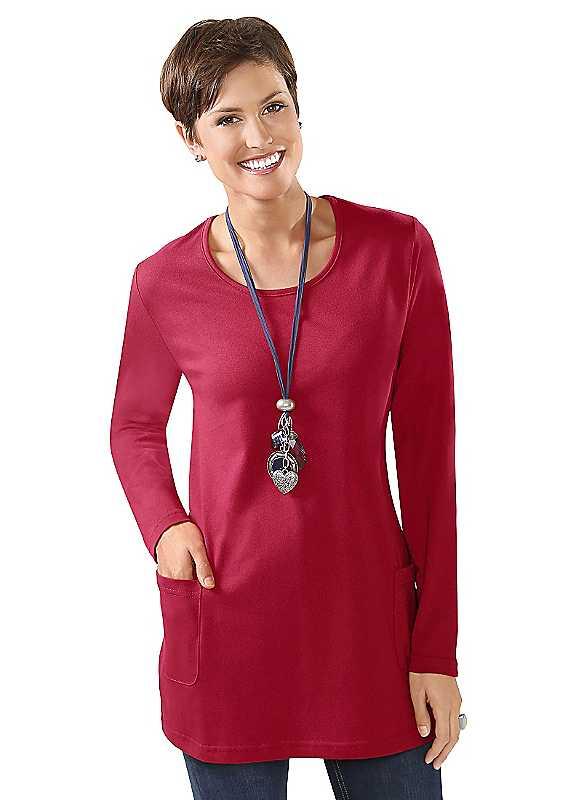 Plus Size Pocket Detailed Tunic Top - RED - Size 14 on Productcaster.