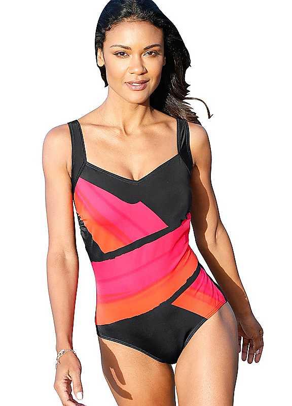 Printed V-Neck Swimsuit - Black Print - Size 20D on Productcaster.