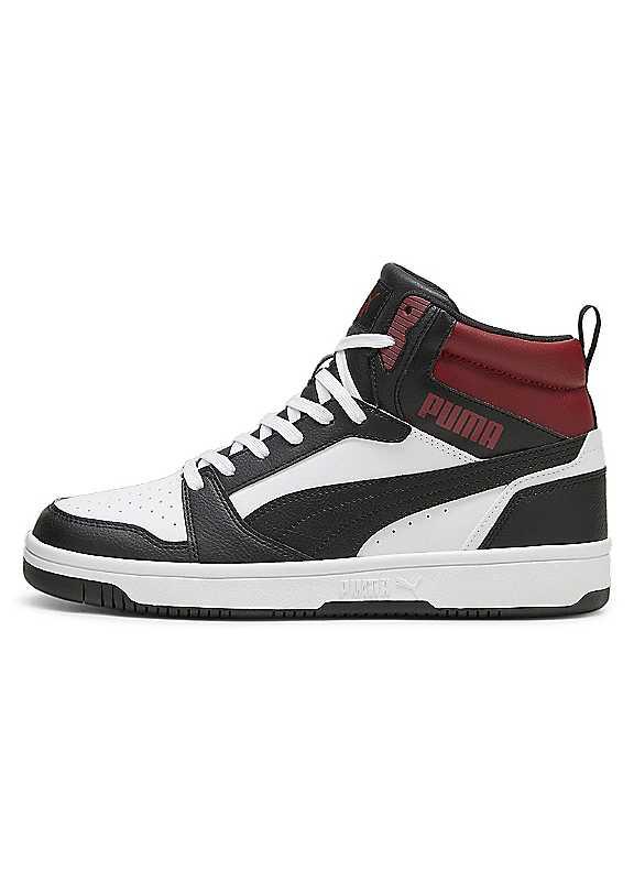 Puma Rebound v6 Hi-Top Trainers - White/Black/Red - Size 9 on Productcaster.