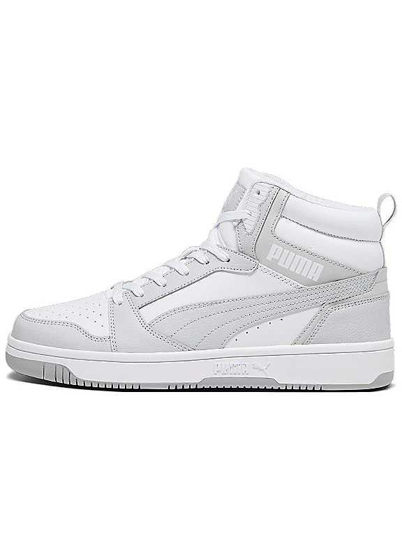 Puma Rebound v6 Hi-Top Trainers - WHITE/GREY - Size 5 on Productcaster.