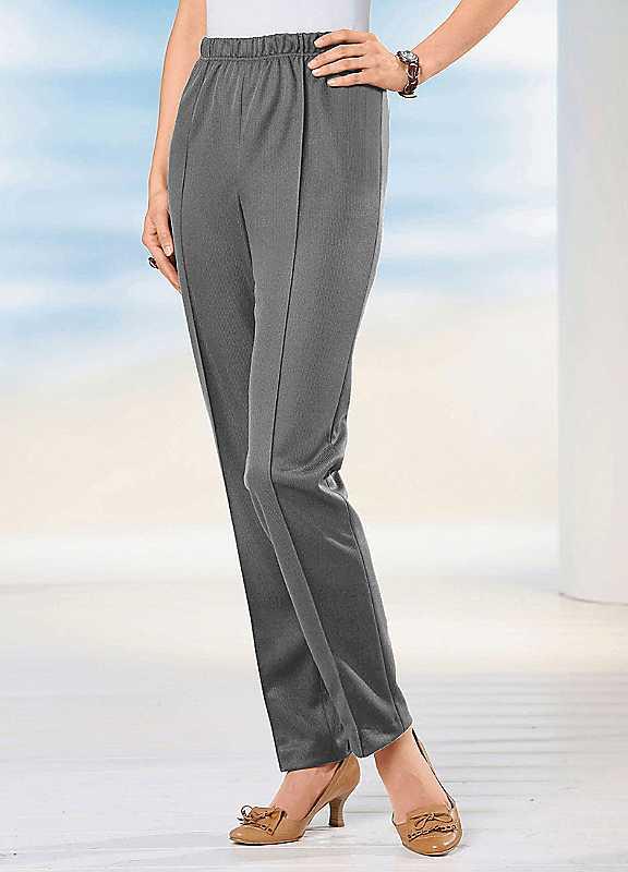 Plus Size Raised Seam Elasticated Trousers - Grey - Size 22P on Productcaster.