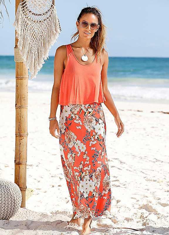 s.Oliver Layered Look Maxi Dress - Coral Print - Size 18 on Productcaster.