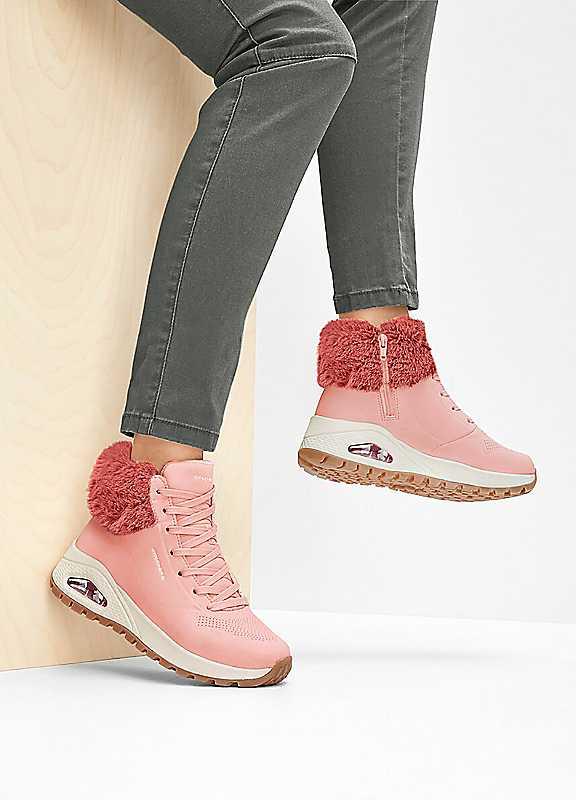 Skechers Lace-Up Mid Trainers - Pale Pink - Size 7 on Productcaster.