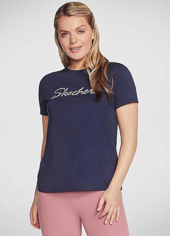 Skechers Metallic Logo T-Shirt - Navy - Size XXXL on Productcaster.