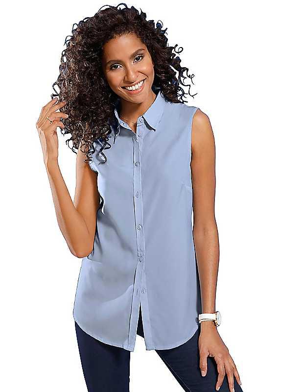 Plus Size Sleeveless Shirt Collar Blouse - Light Blue - Size 28 on Productcaster.