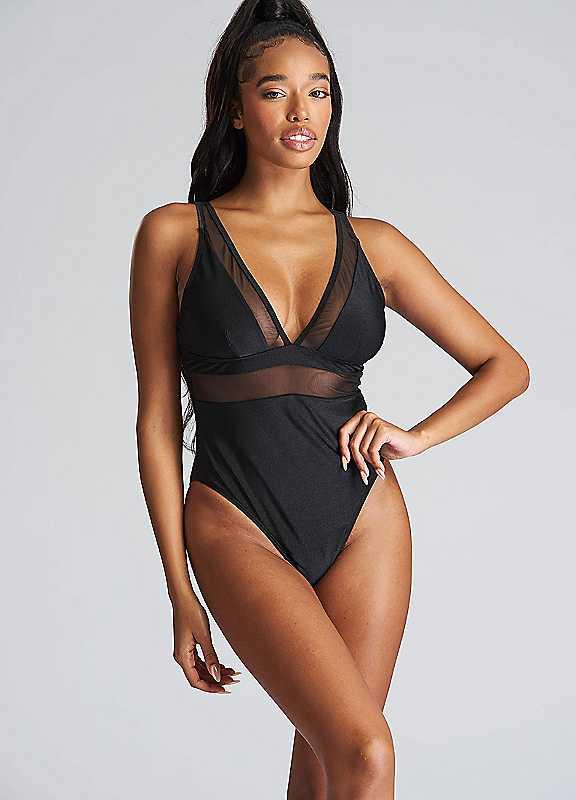 South Beach Mesh Plunge Swimsuit - Black - Size 8 on Productcaster.