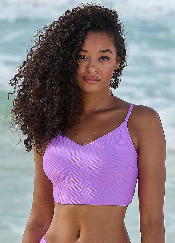 Sunseeker Textured Pattern Cropped Bikini Top - Purple - Size 8AB on Productcaster.