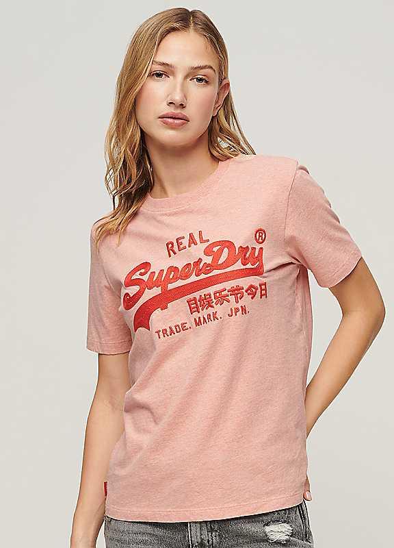 Superdry Embroidered Vl Relaxed T-Shirt - Abbey Peach Heather - Size 12 on Productcaster.