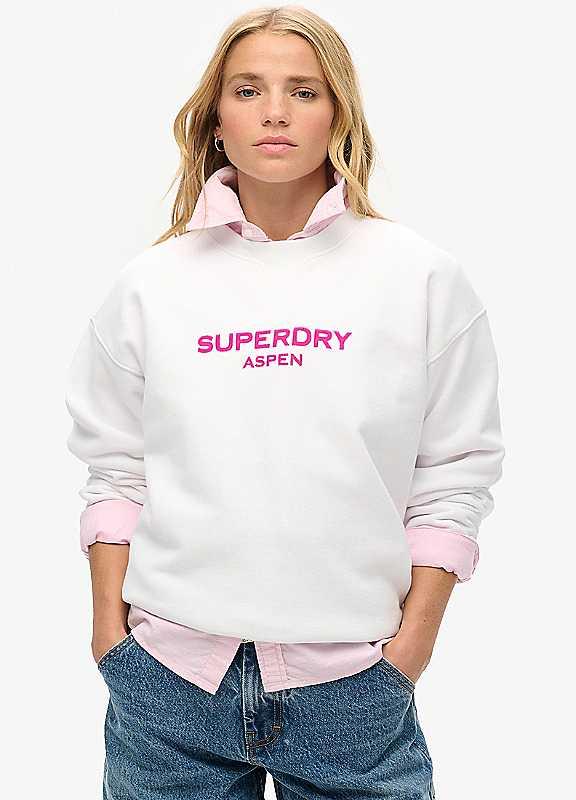 Superdry Long Sleeve Printed Sweatshirt - White - Size L on Productcaster.