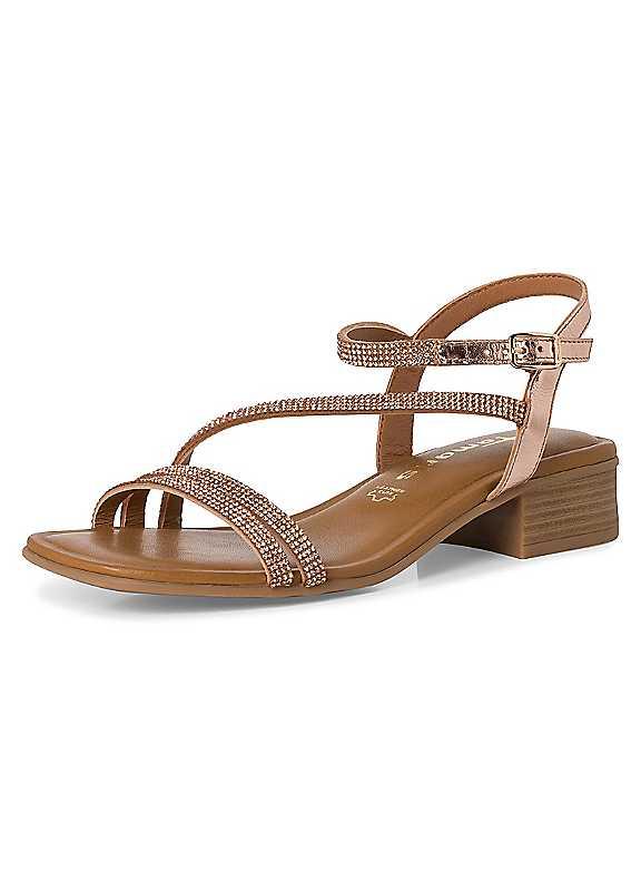 Tamaris Strappy Block Heel Sandals - Rose Metallic - Size 4 on Productcaster.