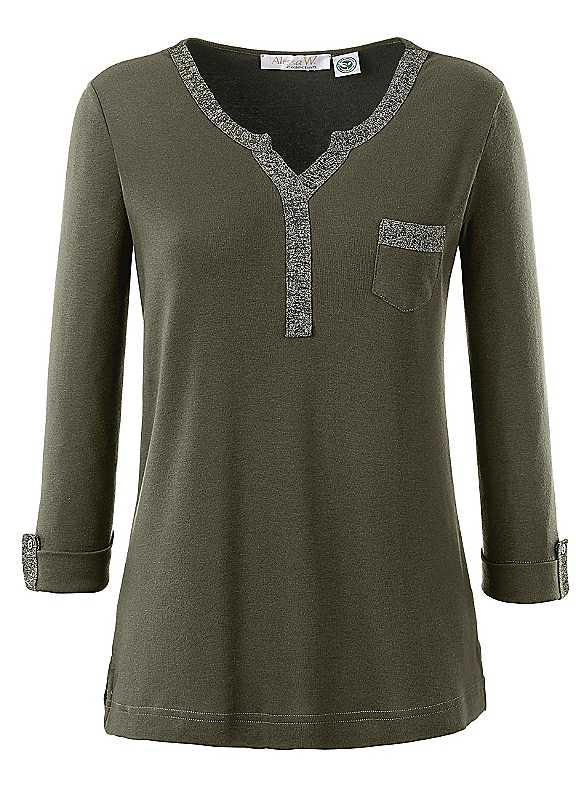 Plus Size Three Quarter Length Sleeve Top - Khaki - Size 16 on Productcaster.