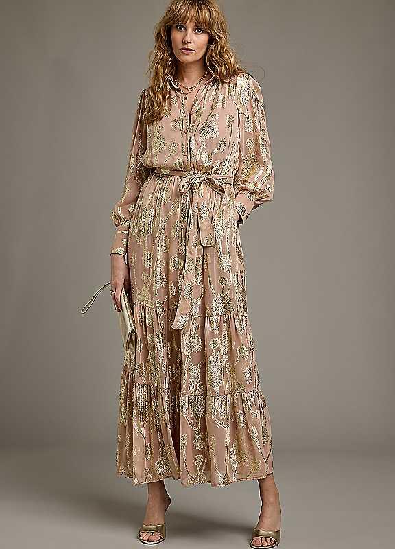 Plus Size Together Gold Jacquard Maxi Shirt Dress - Size 16 on Productcaster.