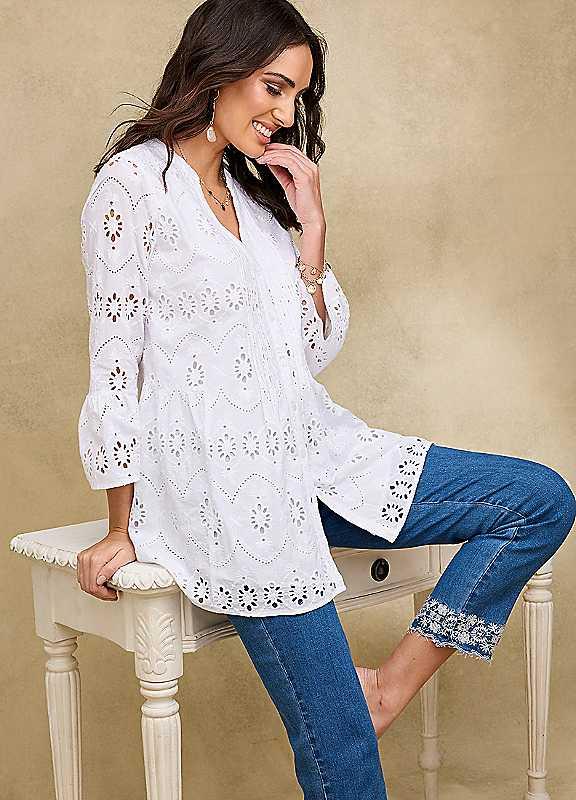 Plus Size Together White Broderie Pintuck Blouse - Size 24 on Productcaster.