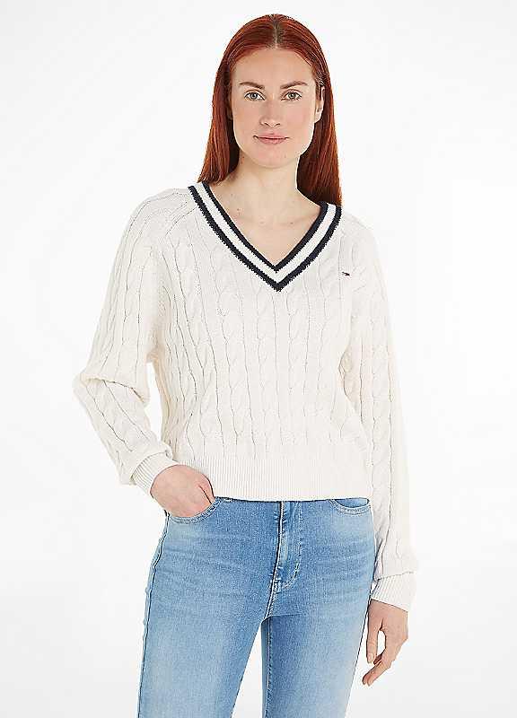 Tommy Jeans Cable Knit Sweater - White - Size S on Productcaster.