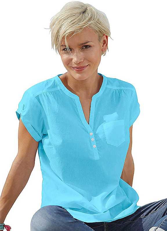 V-Neck Cotton Blouse - Aqua - Size 24 on Productcaster.