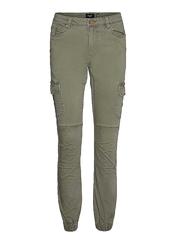 Vero Moda Cuffed Cargo Trousers - Olive - Size XL/Regular on Productcaster.