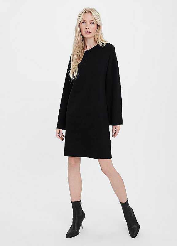 Vero Moda Knitted Side Slit Dress - Black - Size M on Productcaster.