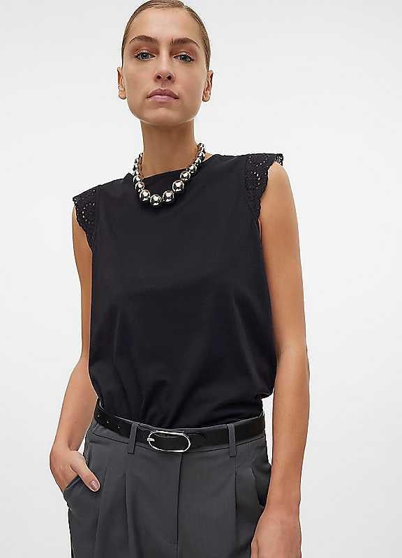 Vero Moda Lace Sleeve Top - Black - Size S on Productcaster.