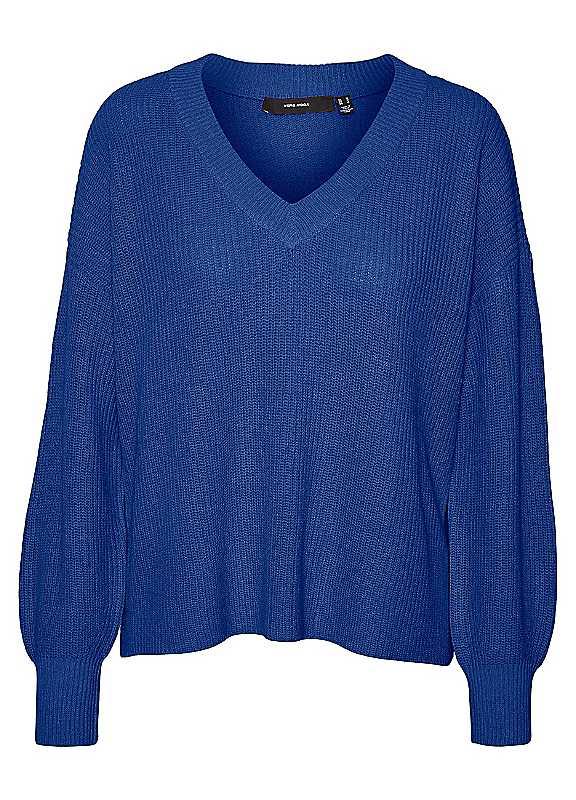 Vero Moda Zia V-Neck Jumper - Blue - Size L on Productcaster.