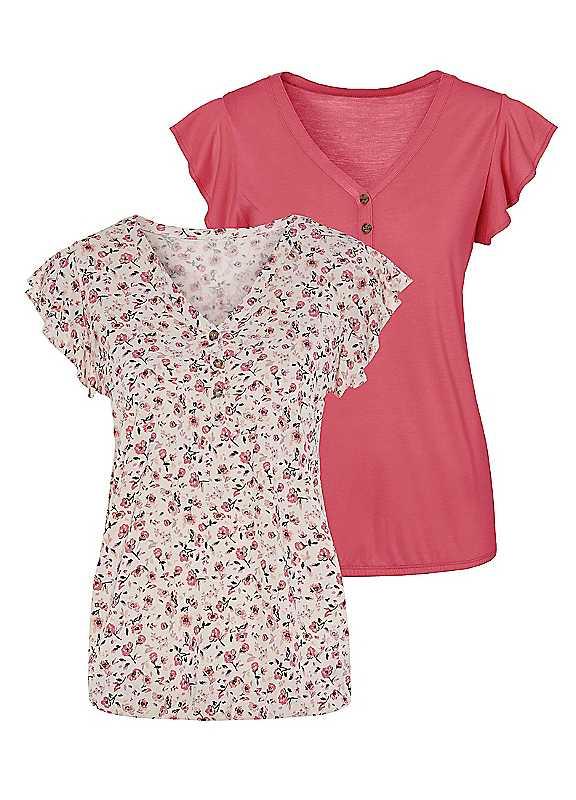 Plus Size Vivance Pack of 2 T-Shirts - Berry / White Floral - Size 18/20 on Productcaster.