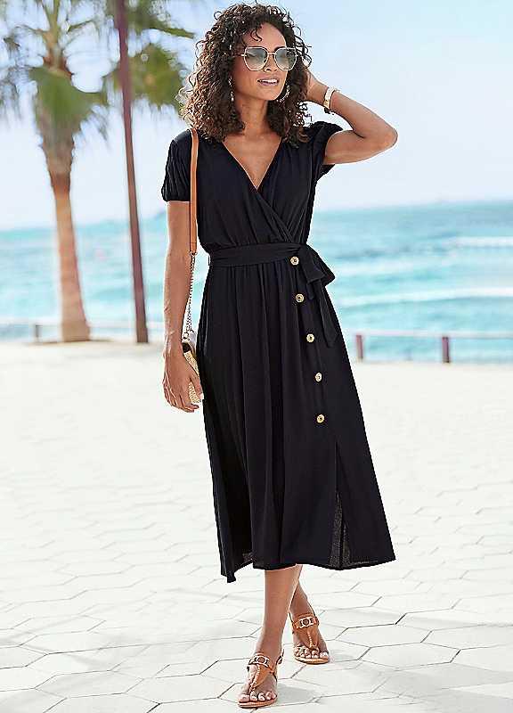 Vivance Tie-Belt Midi Dress - Black - Size 10 on Productcaster.