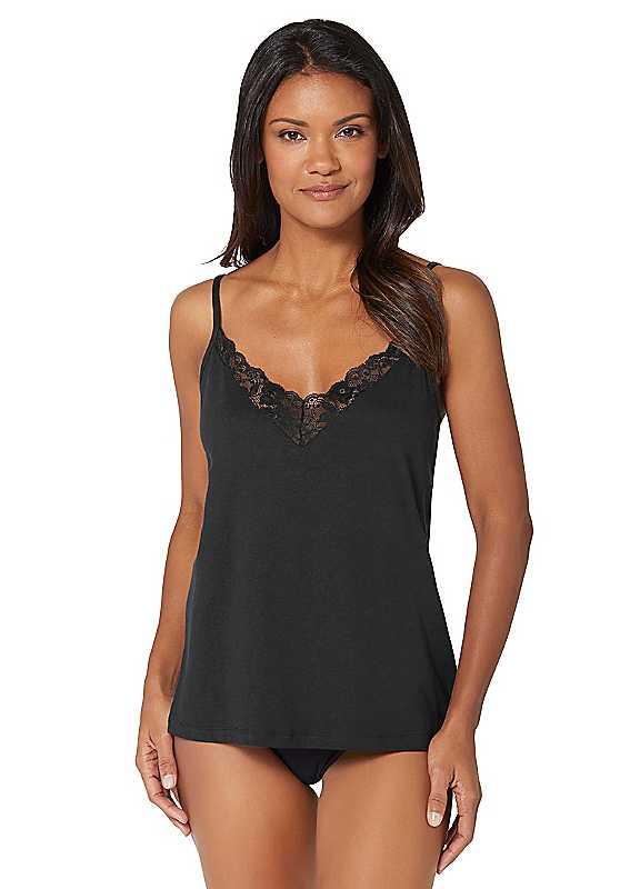 Plus Size Waschepur Lace Trim Camisole Top - Black - Size 14/16 on Productcaster.