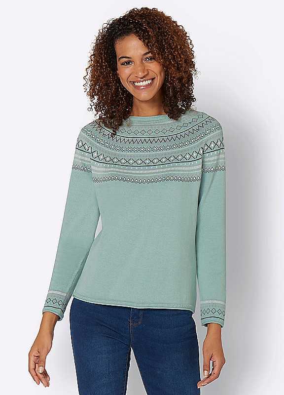 Witt Fairisle Round Neck Jumper - Mint Print - Size 10 on Productcaster.