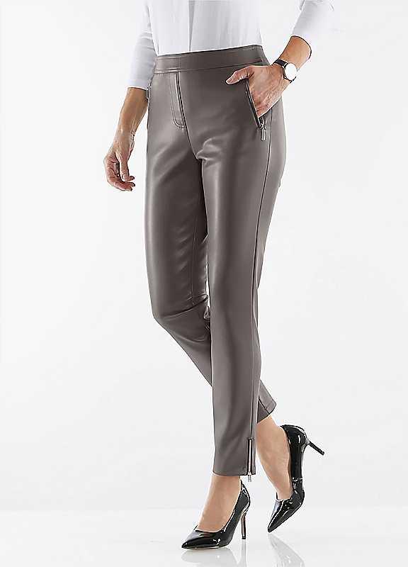 Petite Witt Faux Leather Zip Hem Trousers - Dark Taupe - Size 12P on Productcaster.