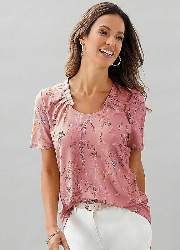 Witt Floral Round Neck Top - Rose Print - Size 14 on Productcaster.