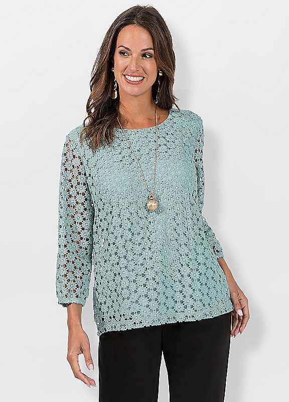 Plus Size Witt Lace Top - Chalky Mint - Size 18 on Productcaster.