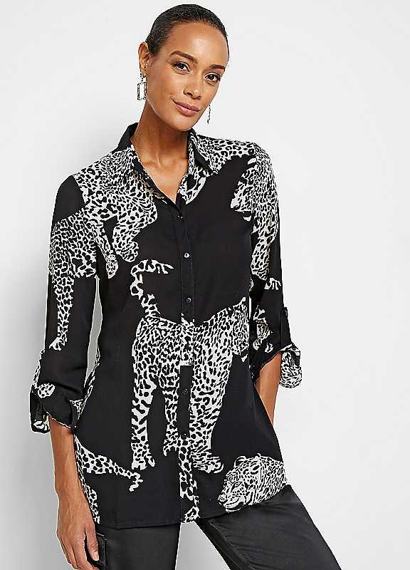 Witt Long Animal Print Blouse - Black Animal - Size 18 on Productcaster.