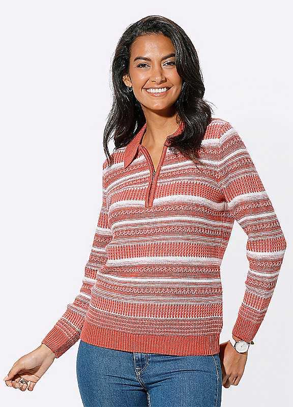 Plus Size Witt Patterned Zip Collar Jumper - Grapefruit - Size 10 on Productcaster.