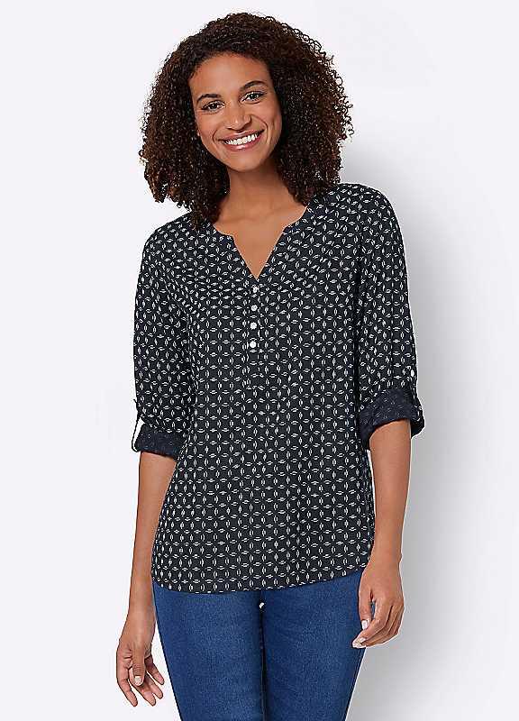 Witt Print Long Sleeve Blouse - Navy Print - Size 18 on Productcaster.