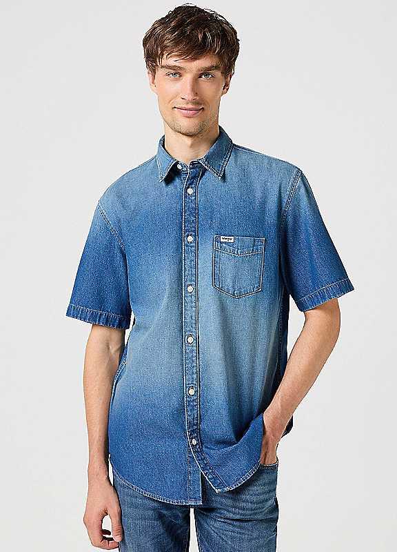 Wrangler Short Sleeve Shirt - Blue - Size 4XL on Productcaster.