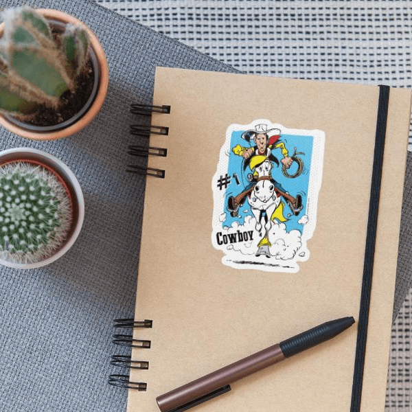 Lucky Luke, Lucky Luke | Sticker | Mattweiß | Lucky Luke Cowboy Und Jolly Auf Tour on Productcaster.