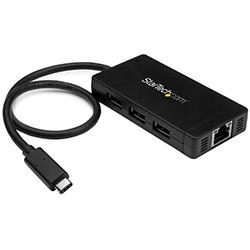 StarTech.com 3-Port USB-C Hub with Gigabit Ethernet - USB-C to 3x USB-A - Black , HuntOffice.co.uk on Productcaster.