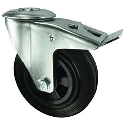 Medium Duty Single Hole Fixing Pressed Steel Braked Swivel Castor 160mm Rubber Tyred Wheel Polypropylene Centre 135Kg Load Capacity , HuntOffice.co.uk on Productcaster.